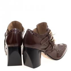 Joseph Brown Glossed Leather Eyelet Embellished Pointed Toe Ankle Boots Size 39