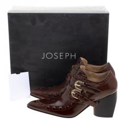 Joseph Brown Glossed Leather Eyelet Embellished Pointed Toe Ankle Boots Size 39