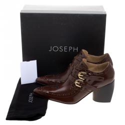 Joseph Brown Glossed Leather Eyelet Embellished Pointed Toe Ankle Boots Size 39.5