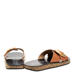 Joseph Brown Leather Buckle Detail Flat Slides Size 40