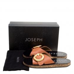 Joseph Brown Leather Buckle Detail Flat Slides Size 40