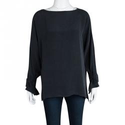 Pre Owned Joseph Grey Long Sleeve Matt Silk Erin Top L