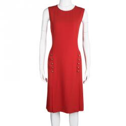 Joseph Red Crepe Sleeveless Step Button Dress M