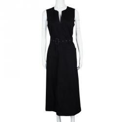 Pre Owned فستان ماكسي جوزيف تيدي قطن أسود بحزام بلا أكمام M