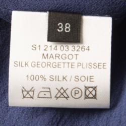 Pre Owned Joseph Navy Blue Plisse Silk Georgette Sleeveless Margot Dress M