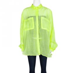 مملوكة مسبقًا قميص جوزيف جوانا حرير فوال أخضر نيون واسع M