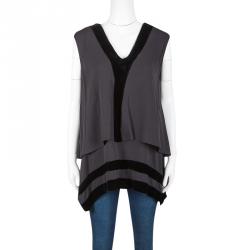 Joseph Grey Silk Velvet Panel Detail Layered Asymmetric Top S