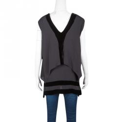 Joseph Grey Silk Velvet Panel Detail Layered Asymmetric Top S