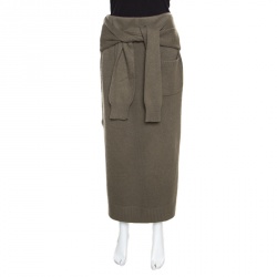 Joseph Khaki Green Cashmere Knot Front Midi Skirt XL