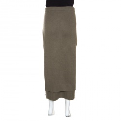 Joseph Khaki Green Cashmere Knot Front Midi Skirt XL