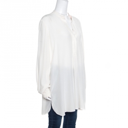 Pre Owned بلوزة جوزيف دارا حرير كريب دو شين خط رقبة متباين أوف وايت L