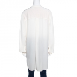 Pre Owned بلوزة جوزيف دارا حرير كريب دو شين خط رقبة متباين أوف و ايت L