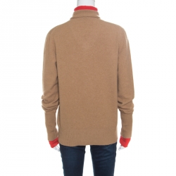 Jospeh Camel Brown and Red Faux Layered V+High Neck Wool Blend Sweater M