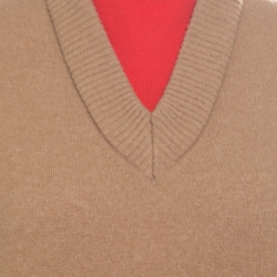Jospeh Camel Brown and Red Faux Layered V+High Neck Wool Blend Sweater M