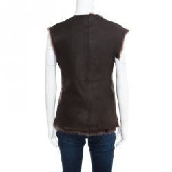 Joseph Brown Fur Lined Leather Vest S