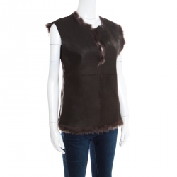 Joseph Brown Fur Lined Leather Vest S