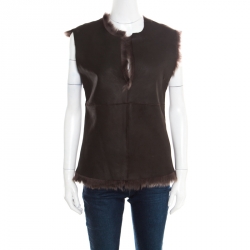 Joseph Brown Fur Lined Leather Vest S