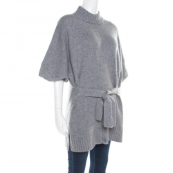 Pre Owned Joseph Grey Cashmere Luxe Roll Neck Belted Top L