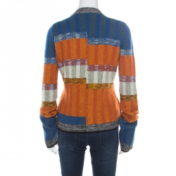Joseph Multicolor Striped Wool Faux Wrap Button Detail Sweater L