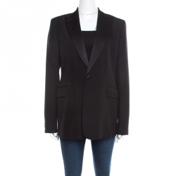 Joseph Black Wool Satin Lapel One Button Phillipe Couture Blazer L