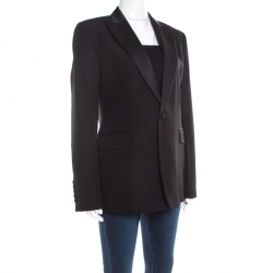 Joseph Black Wool Satin Lapel One Button Phillipe Couture Blazer L