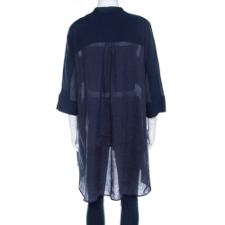 Pre Owned بلوزة تونيك جوزيف جورجيت هيثر رامي فوال شفاف أزرق داكن M