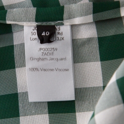 Pre Owned Joseph Green & White Gingham Ruched Detail Asymmetric Dress M