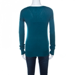 مملوكة مسبقًا Joseph Teal Blue Silk Blend Knit Button Front Cardigan S 