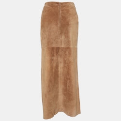 Pre Owned Joseph Brown Suede Box Pleated Maxi Skirt S