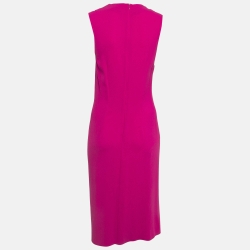 Pre Owned Joseph Pink Raw Edge Stretch Crepe Ruffled Detail Midi Dress M