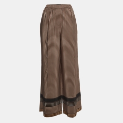 Pre Owned Joseph Brown Checked Taffy Silk Flared Trousers M
