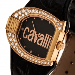 مملوكة مسبقًا Just Cavalli Black Rose Gold Plated Stainless Steel JC Logo 2H 7251160725 Women's Wristwatch 35 mm