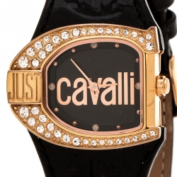 مملوكة مسبقًا Just Cavalli Black Rose Gold Plated Stainless Steel JC Logo 2H 7251160725 Women's Wristwatch 35 mm