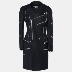 Junya Watanabe Comme des Garcons Black Wool Zip Detail Coat M
