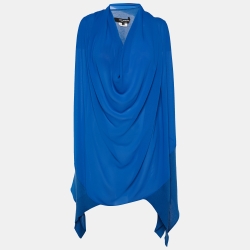 Junya Watanabe Comme des Garcons Blue Knit And Chiffon Panel Asymmetric Top S