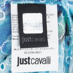 Pre Owned Just Cavalli Blue Eyelet Embroidered Lace Detail Sleeveless Drop Waist Dress M