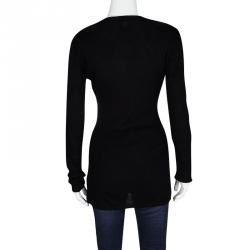 Pre Owned Just Cavalli Black Silk Jersey Rib Knit Long Sleeve Top L