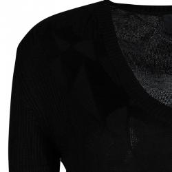 Pre Owned Just Cavalli Black Silk Jersey Rib Knit Long Sleeve Top L