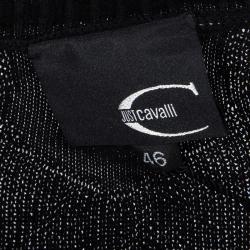 Pre Owned Just Cavalli Black Silk Jersey Rib Knit Long Sleeve Top L