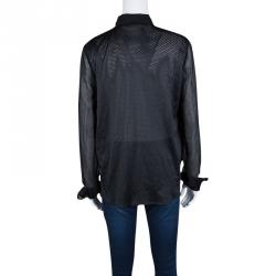 Pre Owned Just Cavalli Black Lace Panel Detail Long Sleeve Tricot Mesh Blouse S