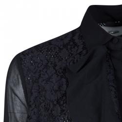 Pre Owned Just Cavalli Black Lace Panel Detail Long Sleeve Tricot Mesh Blouse S