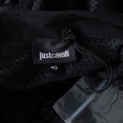 Pre Owned Just Cavalli Black Lace Panel Detail Long Sleeve Tricot Mesh Blouse S