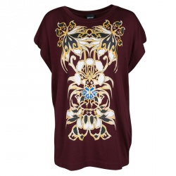 Pre Owned Just Cavalli Maroon Printed Oversized T-Shirt S