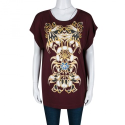 Pre Owned Just Cavalli Maroon Printed Oversized T-Shirt S