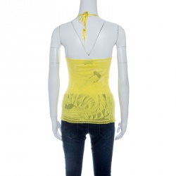 Pre Owned Just Cavalli Yellow Tricot Mesh Lizard Motif Halter Top (Free Size)
