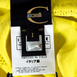 Pre Owned Just Cavalli Yellow Tricot Mesh Lizard Motif Halter Top (Free Size)