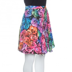Pre Owned Just Cavalli Multicolor Rose Printed Flared Circular Skirt S