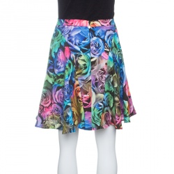 Pre Owned Just Cavalli Multicolor Rose Printed Flared Circular Skirt S