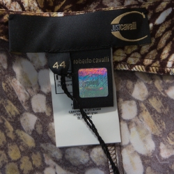 Pre Owned Just Cavalli Brown Snake Print Silk Satin Flared Maxi Skirt M 