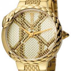 Pre Owned Just Cavalli Champagne Gold Plated Stainless Steel JC1L030M0065 Women's Wristwatch 34MM